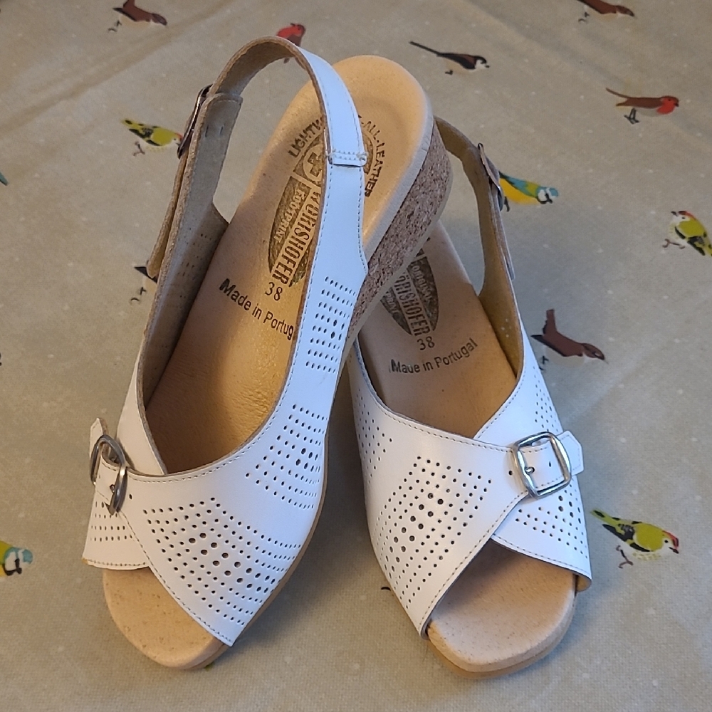 WORISHOFER White Perforated Slingback Sandals, 38